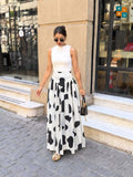 High-Waisted Drop-Yoke Abstract Spot Print Maxi Skirt