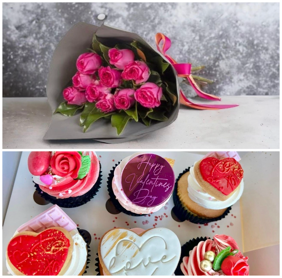 Valentine Theme cupcakes with Rose Flower Bunch