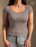 Fitted Cap-Sleeve Scoop Neck Top