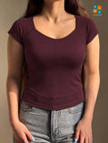 Fitted Cap-Sleeve Scoop Neck Top