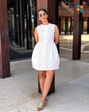 Sleeveless Button-Front Bubble Hem Mini Dress