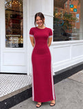 Rib-Knit Athletic Stripe Bodycon Maxi Dress