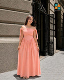 Off-The-Shoulder Tie-Sleeve Basque Waist Maxi Dress