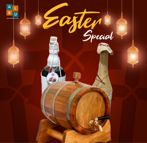 Easter Special Gift Wooden Wine Barrel with Two king coconut wines