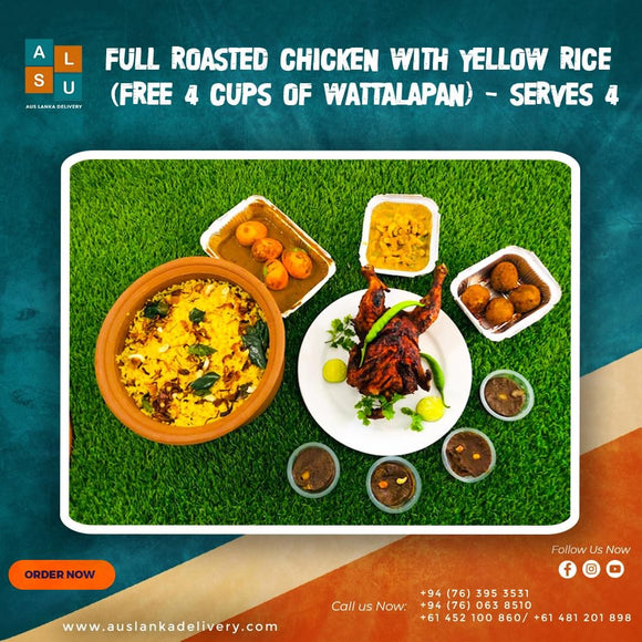 Full Roasted chicken with yellow rice (free 4 cups of Wattalapan) - Serves 4