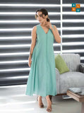 Seafoam Green Sleeveless Button-Front Maxi Dress
