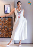 White Embroidered V-Neck A-Line Maxi Dress