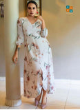 Off-White Floral Chiffon Wrap Maxi Dress