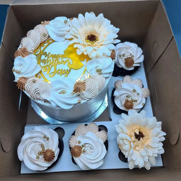 White Blossom Luxe Bento Cake with Cup Cakes