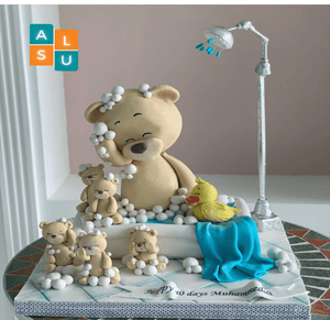 Birthday cake with bear shower - Aus Lanka Delivery