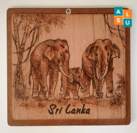 Wood  Carving - Elephant Herd/Elephant with baby - Aus Lanka Delivery